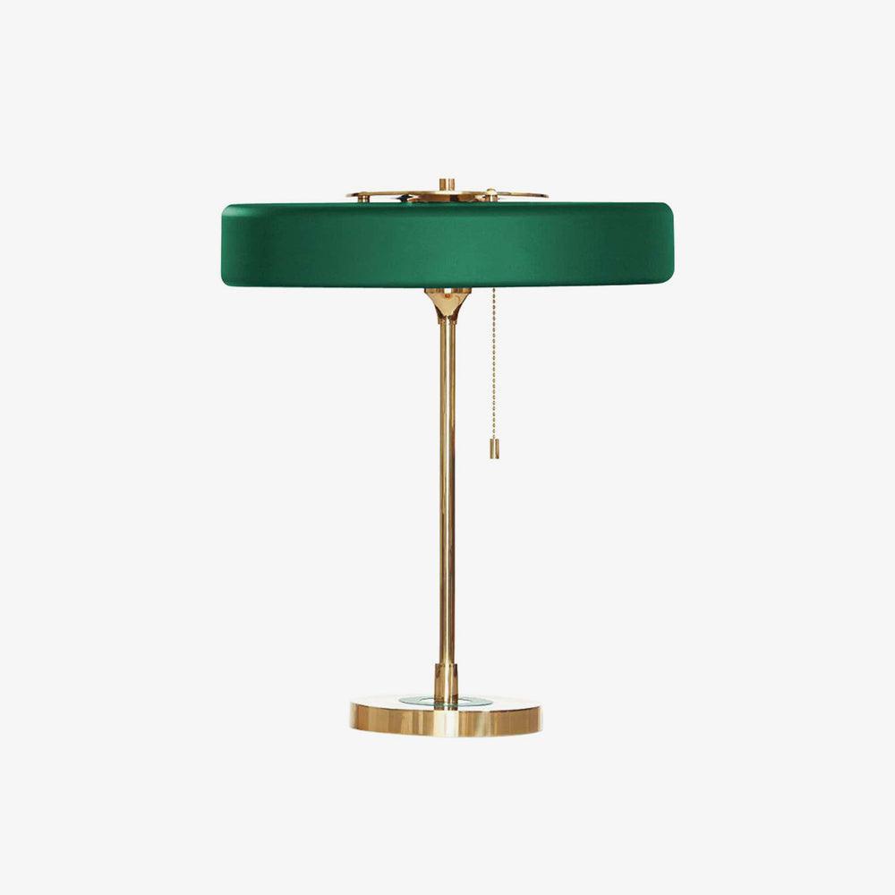 Mid Century Modern Spun Metal Table Lamp with Pull Chain and Opal Diffuser Accent
