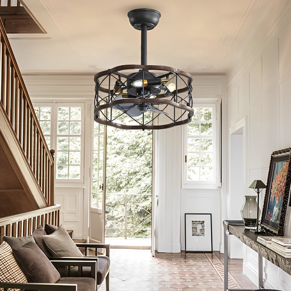 Retro Bladeless Ceiling Fan with 3 Color Dimmable LED Light and Remote Control