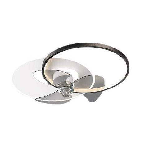 24 Inch Modern Circle LED Flush Mount Ceiling Fan with Dimmable Light and Remote Control