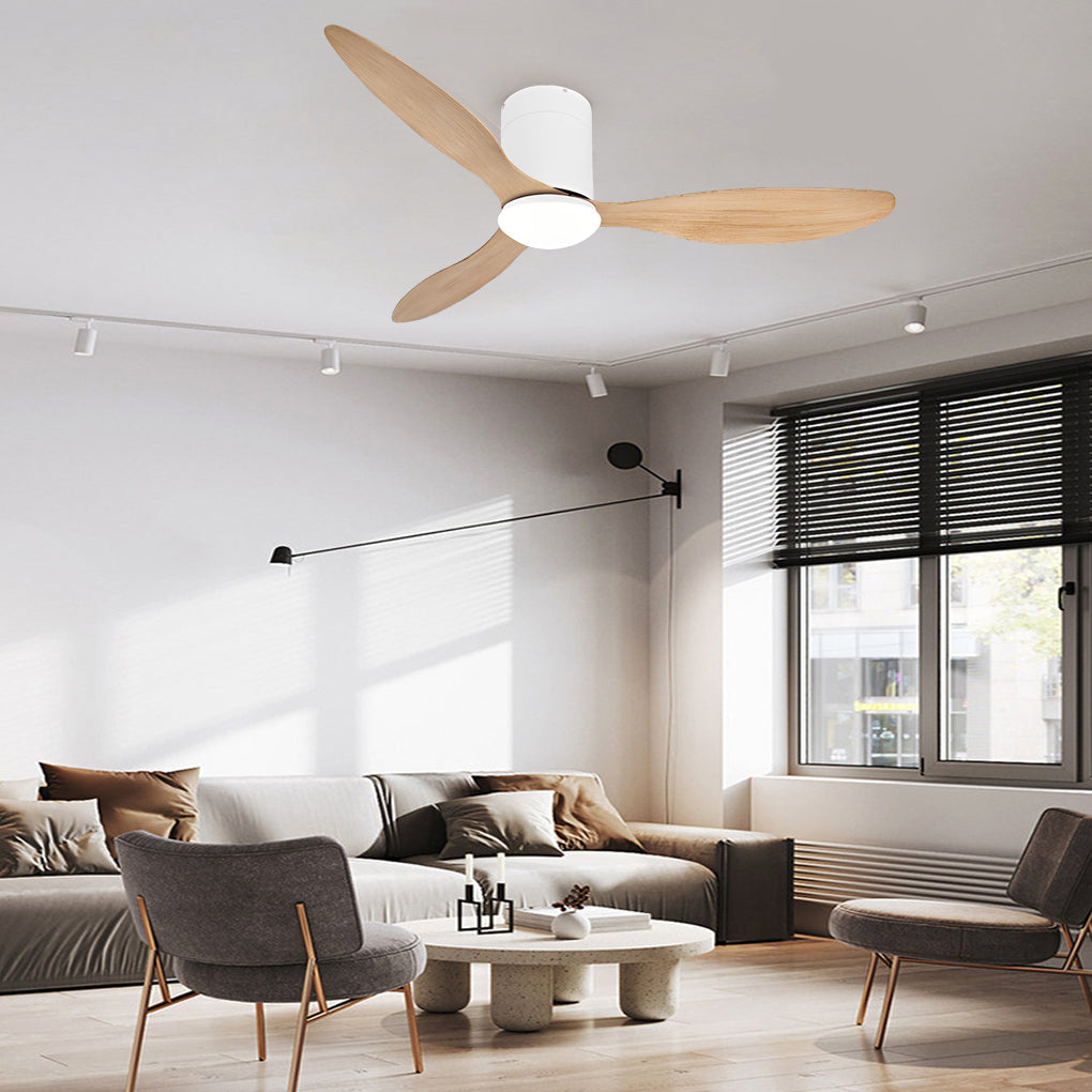 Modern 52 Inch Ceiling Fan with Dimmable LED Light and Remote 3 Blade Silent Motor Flush Mount
