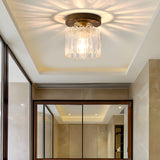 American Country Style Walnut Wood and Glass Flush Mount Ceiling Light Fixture