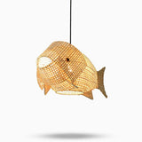 26 Inch Rustic Fish Shaped Bamboo Pendant Light Fixture for Farmhouse and Coastal Decor