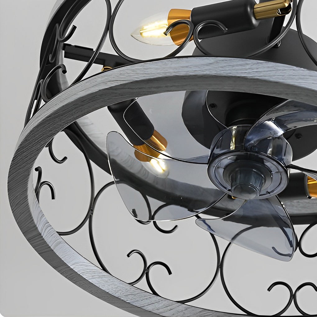 Retro Bladeless Ceiling Fan with 3 Color Dimmable LED Light and Remote Control
