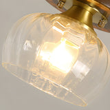 American Country Style Walnut Wood and Glass Flush Mount Ceiling Light Fixture