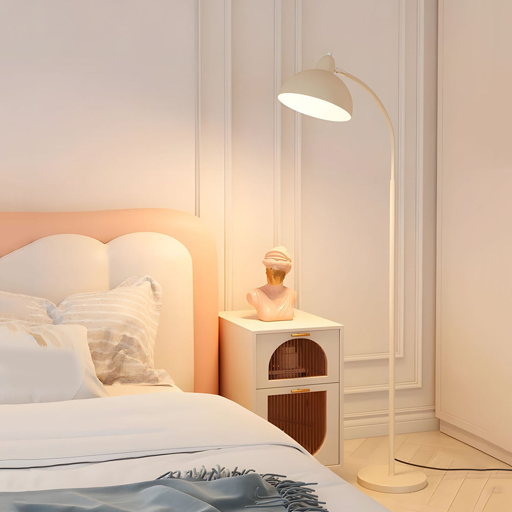 Modern White Arc Floor Lamp with Dimmable LED Dome Shade and Marble Base