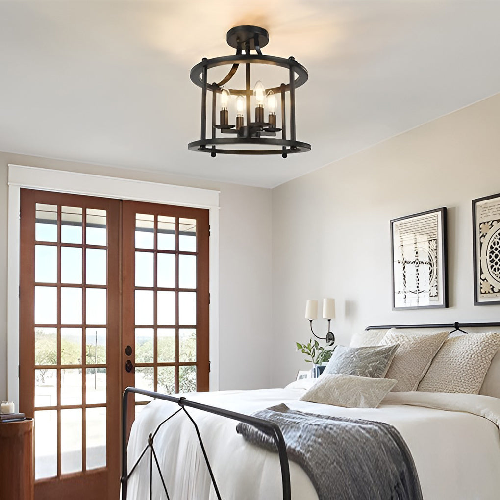 Industrial Metal Lantern Pendant Light Black Iron Cage Ceiling Fixture