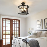 Industrial Metal Lantern Pendant Light Black Iron Cage Ceiling Fixture