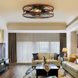 Industrial Metal Bladeless Ceiling Fan with Light Silent Low Profile Flush Mount Cage Fan Lamp