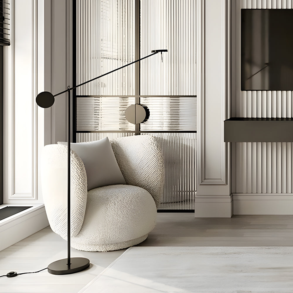 Modern Black LED Floor Lamp with Adjustable Arm and Slim Minimalist Design for Reading