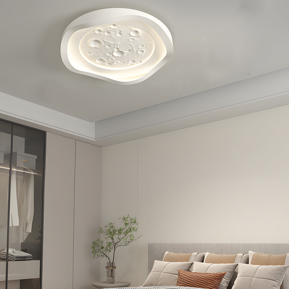 Modern Geometric Lunar White Resin LED Flush Mount Wave Ceiling Light Fixture