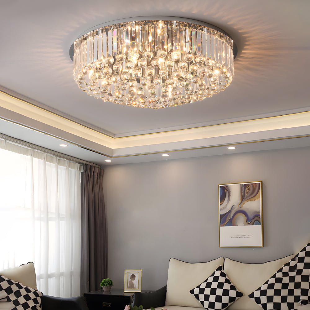 Modern Round Crystal LED Ceiling Lamp with 3 Color Dimming Stainless Steel Flush Mount Fixture