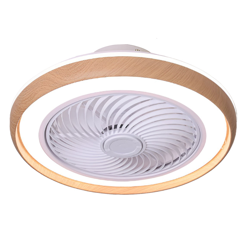 Modern Ultra Thin Bladeless Ceiling Fan with Remote Control Dimmable LED Light in Imitation Wood Grain