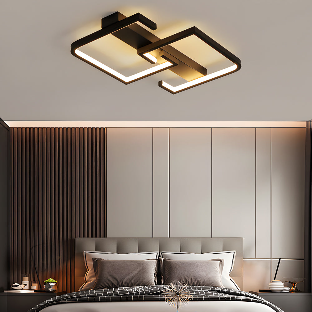 Geometric Square Frame Black LED Flush Mount Ceiling Lamp with Three Step Dimming Control
