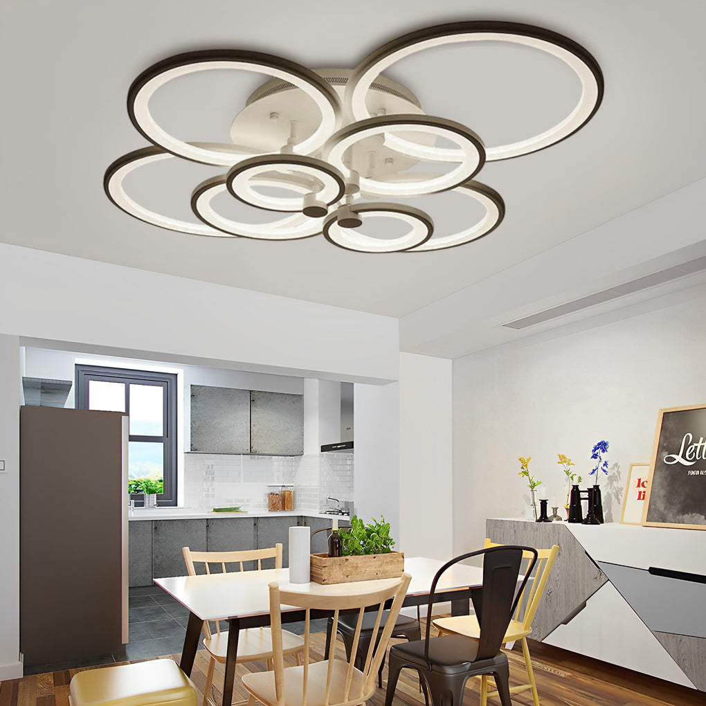 Modern Multi Ring LED Flush Mount Ceiling Light Dimmable Geometric Chandelier for Living Room
