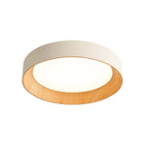 Modern Wood Grain Round LED Ceiling Light Iron 3 Step Dimming Flush Mount Fixture
