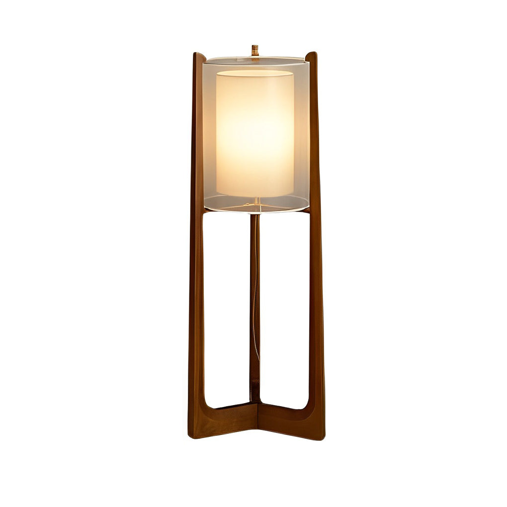 Japanese Style Wood LED Floor Lamp with Double Shade and Natural Finish Standing Light