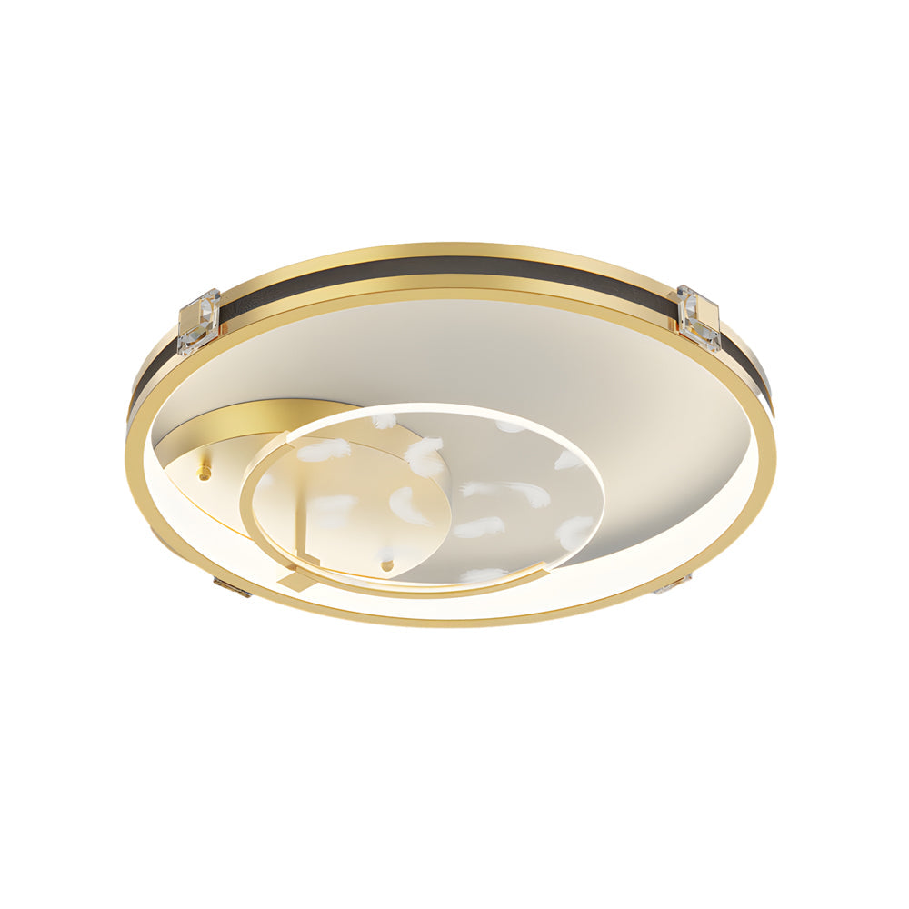 Modern Gold Feather Pattern Round LED Ceiling Lamp with Three Color Dimming Modes