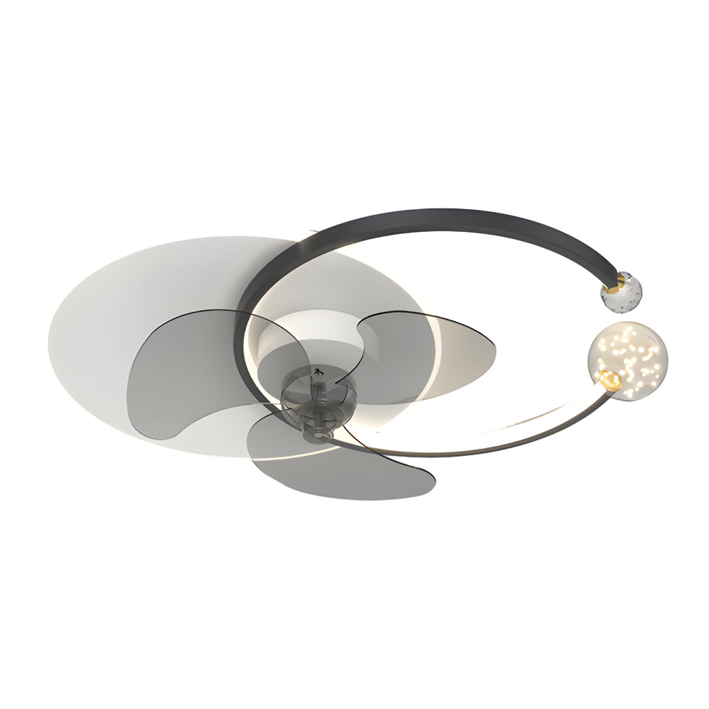 Luxury Crystal Ring Flush Mount Ceiling Fan Light with 3 Color Dimming Low Profile