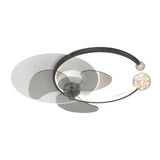 Luxury Crystal Ring Flush Mount Ceiling Fan Light with 3 Color Dimming Low Profile