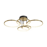 Modern Gold LED Ring Ceiling Light with Leather Accents and 3 Step Dimming