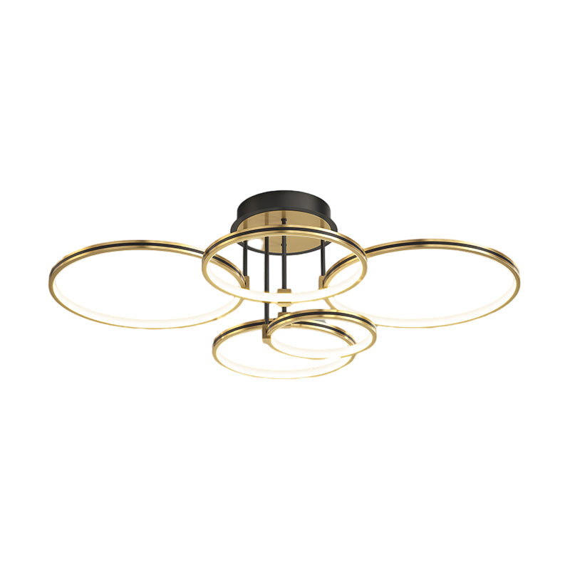 Modern Gold LED Ring Ceiling Light with Leather Accents and 3 Step Dimming