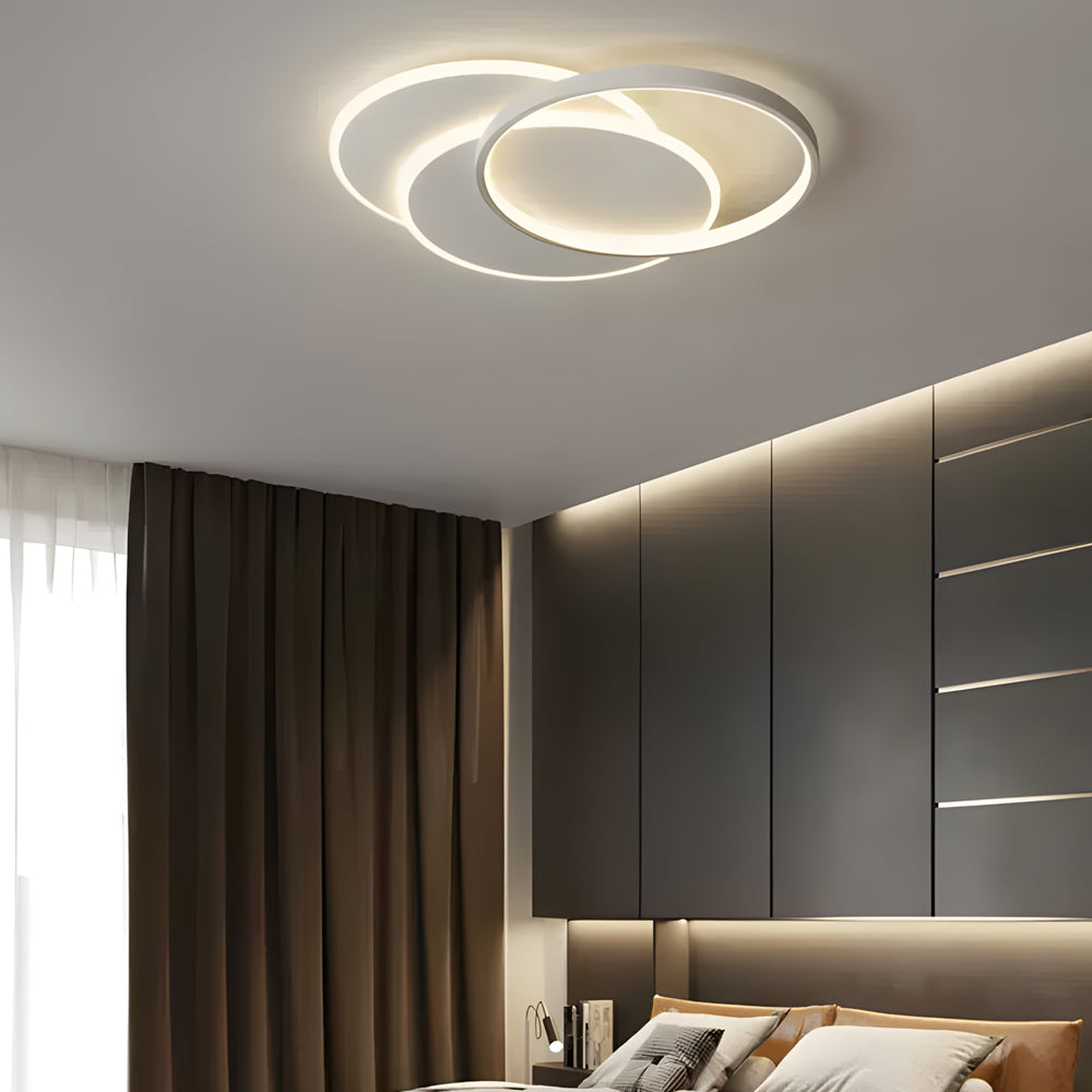 Modern Three Ring White Acrylic LED Flush Mount Ceiling Fixture for Bedroom and Kitchen
