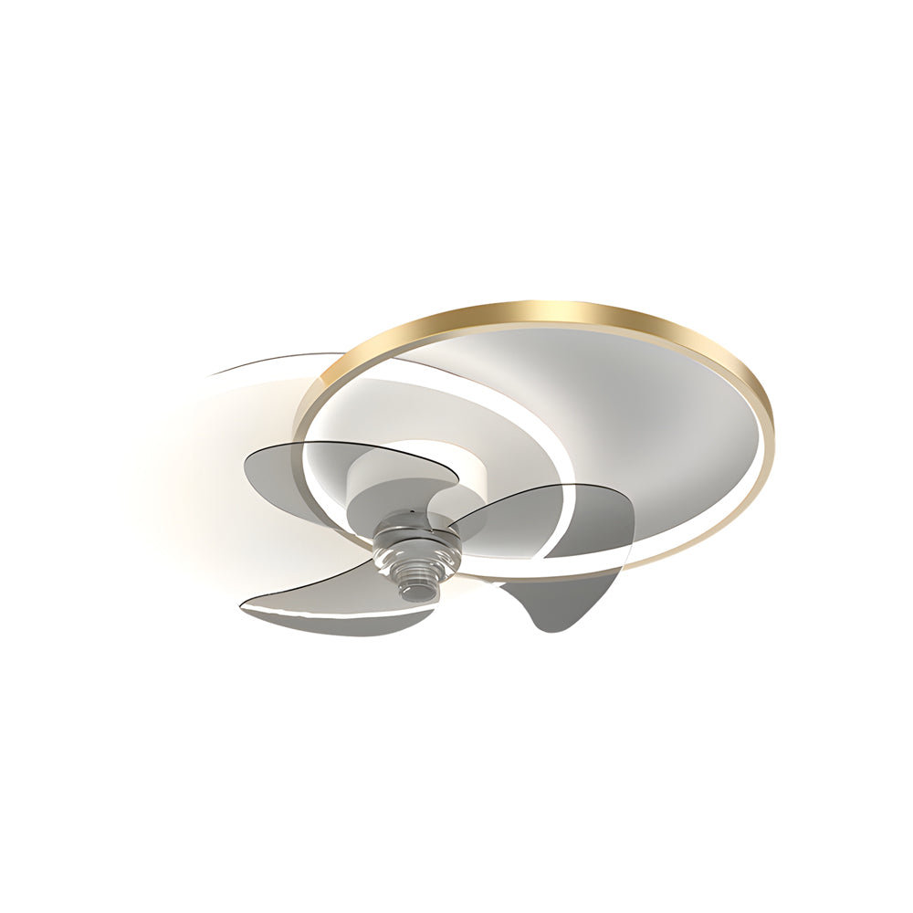 Modern Low Profile LED Ceiling Fan Silent Flush Mount 3 Color Dimming Light