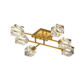Modern Copper Crystal Cube Ceiling Light Semi Flush Mount for Living Room and Bedroom