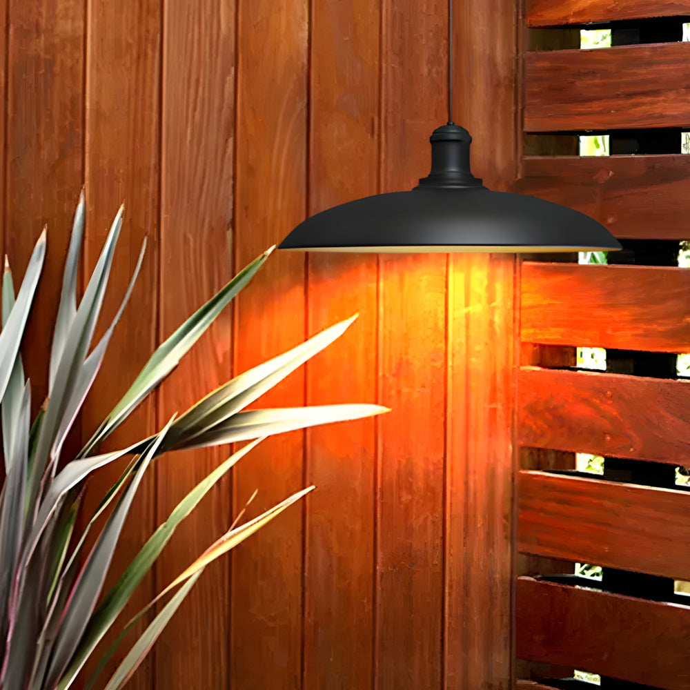 Modern Black Outdoor Pendant Light Waterproof Metal Saucer LED Hanging Lamp for Garden and Patio