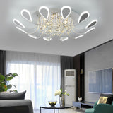 Modern Flower Petal Dimmable LED Crystal Flush Mount Ceiling Lamp
