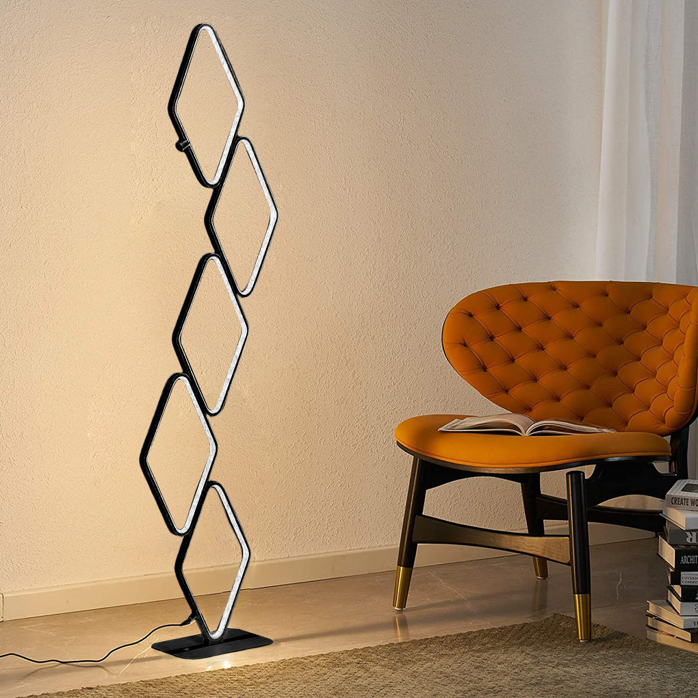 Modern Nordic Stacked Square LED Floor Lamp with Five Tier Glass Shades for Living Room