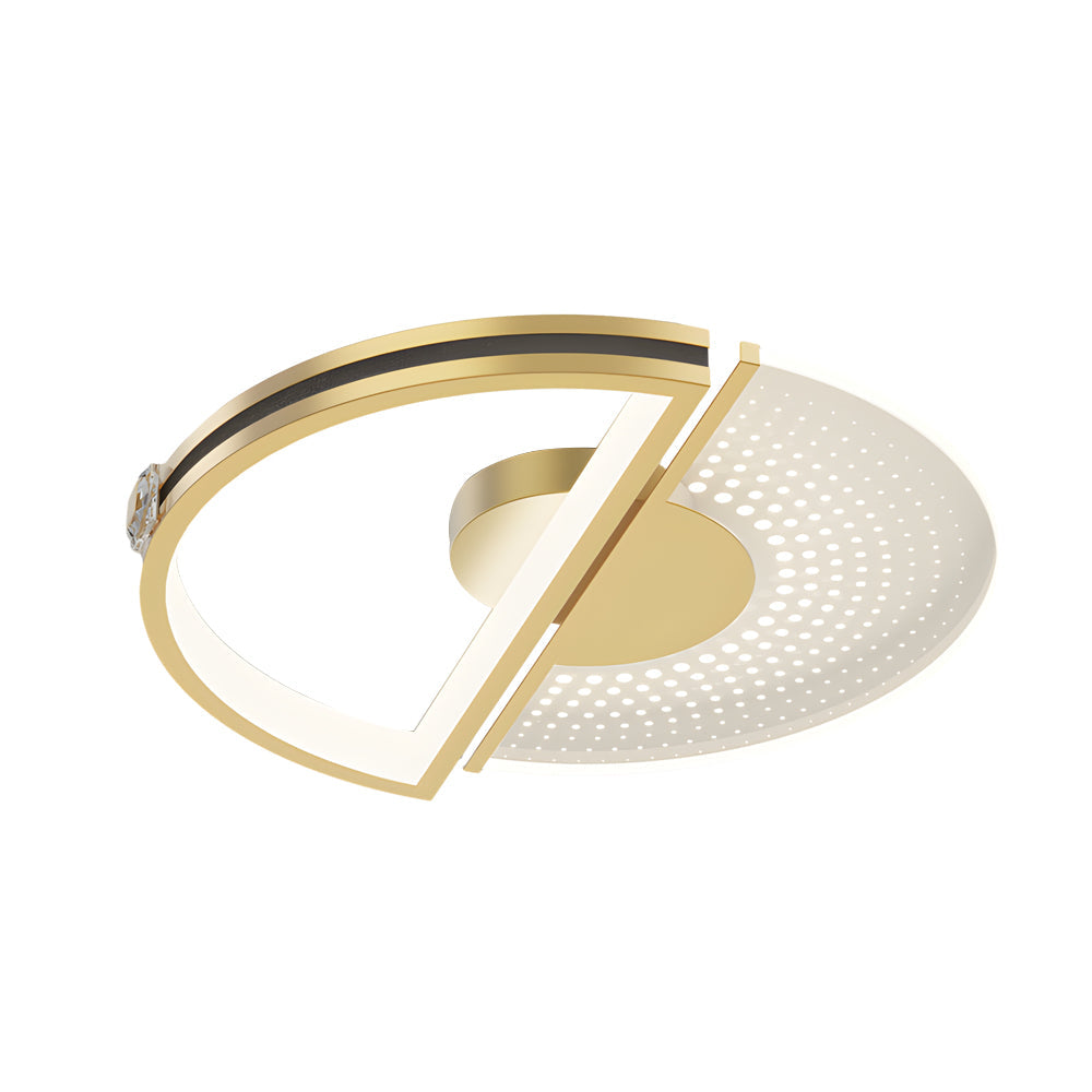 Modern Gold LED Ceiling Light with Crystal and Leather Detail 3 Step Dimming Round Flush Mount Fixture