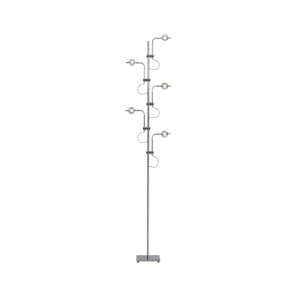 Industrial Chrome Standing Floor Lamp with Multi Head Adjustable Task Lighting for Living Room