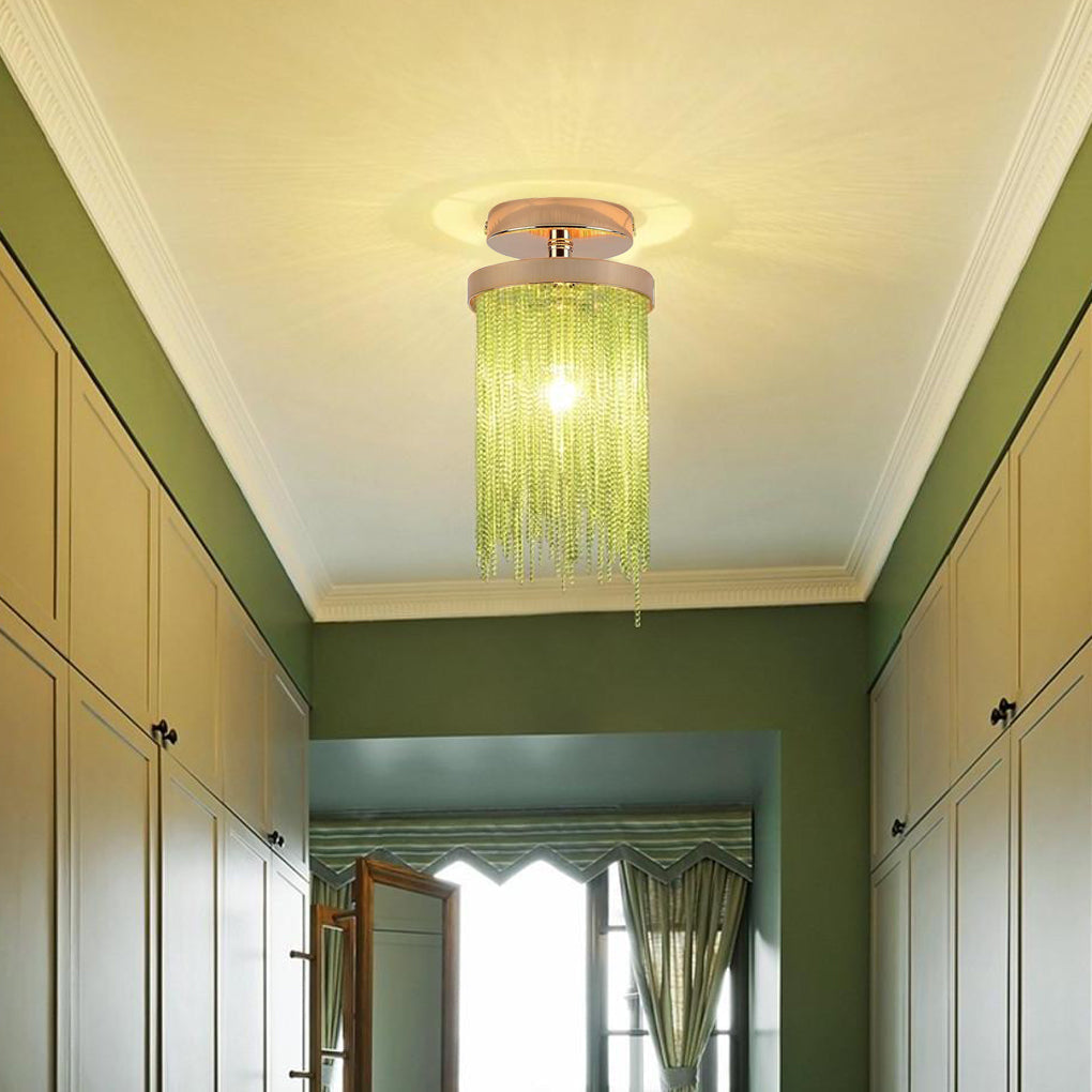 Modern Farmhouse Tassel Metal Semi Flush Mount Ceiling Light for Bedroom Hallway and Entryway Decor