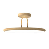 Mid Century Wood Grain Round Semi Flush Mount LED Ceiling Light for Modern Bedroom and Living Room
