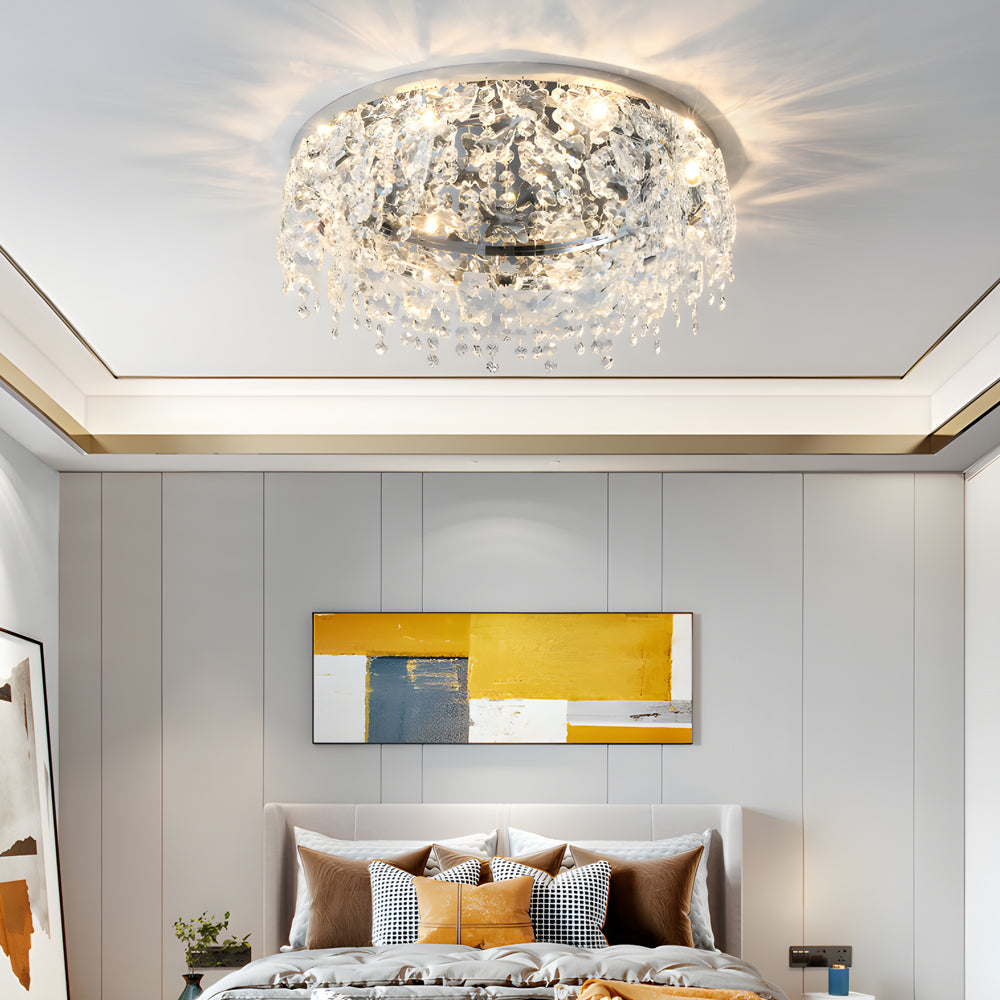 Modern Round K9 Crystal Flush Mount Ceiling Light with 3 Step Dimming and Elegant Chrome Finish