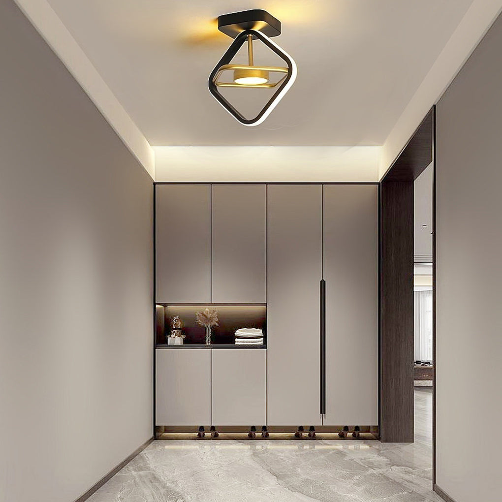 Modern Geometric LED Flush Mount Ceiling Light Dimmable Black and Gold Entryway Lighting