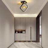 Modern Geometric LED Flush Mount Ceiling Light Dimmable Black and Gold Entryway Lighting