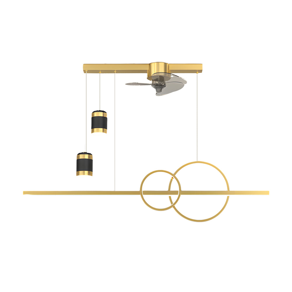 Modern LED Dining Room Linear Chandelier with Integrated Fan and Starry Projection Light