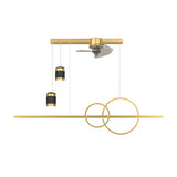 Modern LED Dining Room Linear Chandelier with Integrated Fan and Starry Projection Light