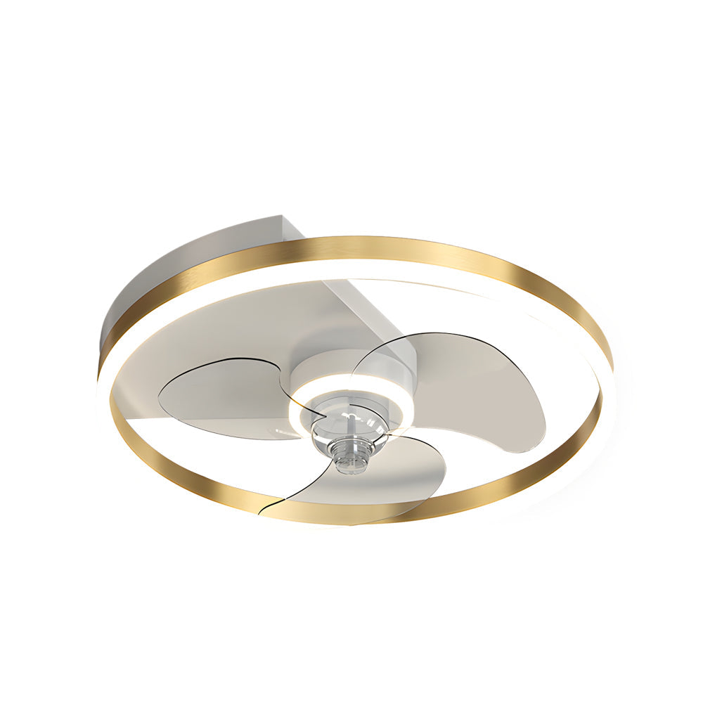 Modern Round Flush Mount Ceiling Fan with Silent LED Light and Three Step Dimming Design
