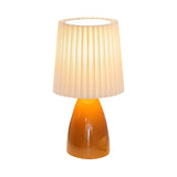 Modern 12 Inch Pleated Shade Glass Table Lamp with 3 Step Dimming and USB Power