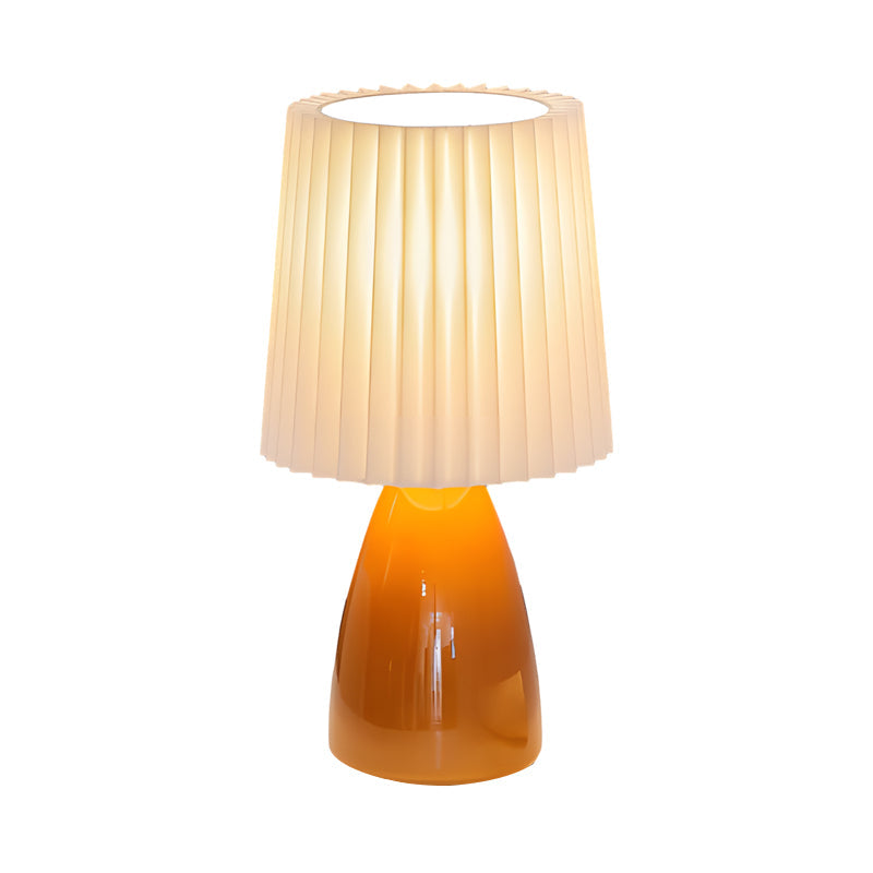 Modern 12 Inch Pleated Shade Glass Table Lamp with 3 Step Dimming and USB Power
