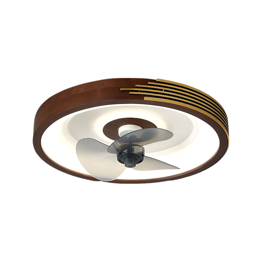Modern 20 Inch Walnut Flush Mount Ceiling Fan with Dimmable LED Light and 6 Speed Remote