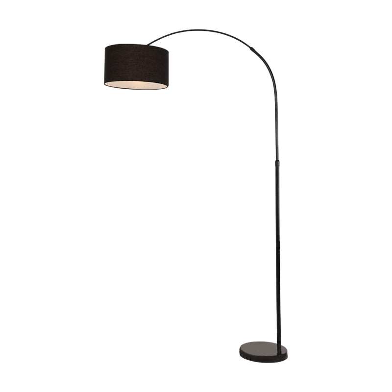 Modern Adjustable Arc Floor Lamp with Marble Base and Fabric Drum Shade for Living Room Reading