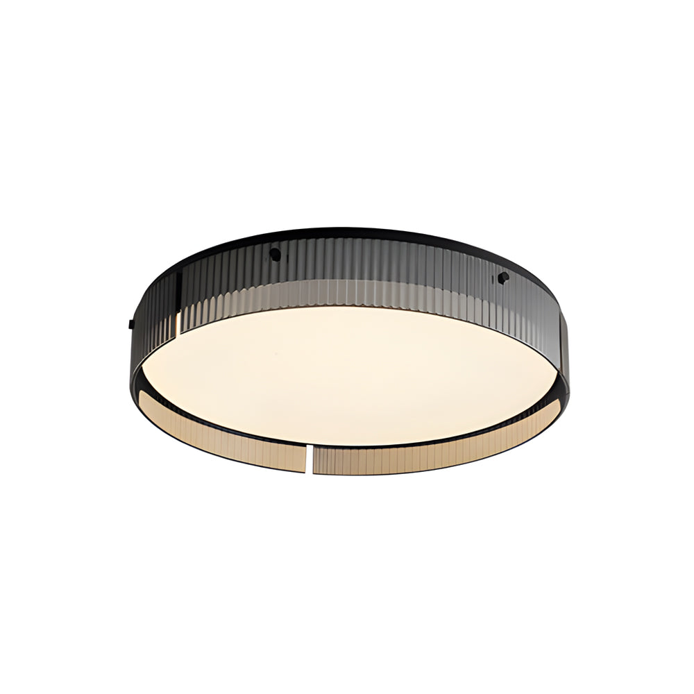 Modern Dimmable Round Ribbed Glass LED Flush Mount Ceiling Light in Gold or Black