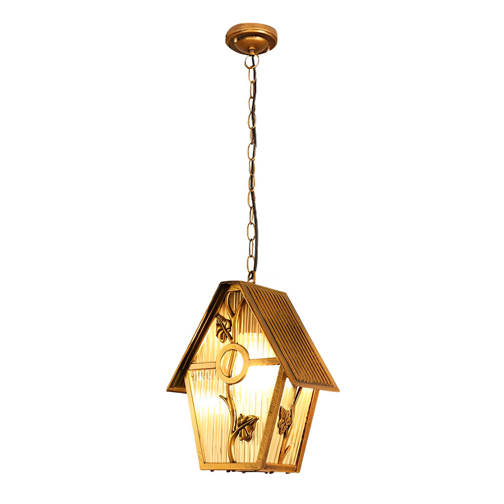 Bronze Outdoor Chandelier Waterproof Glass Pendant Light for Cabin Porch and Garden Illumination