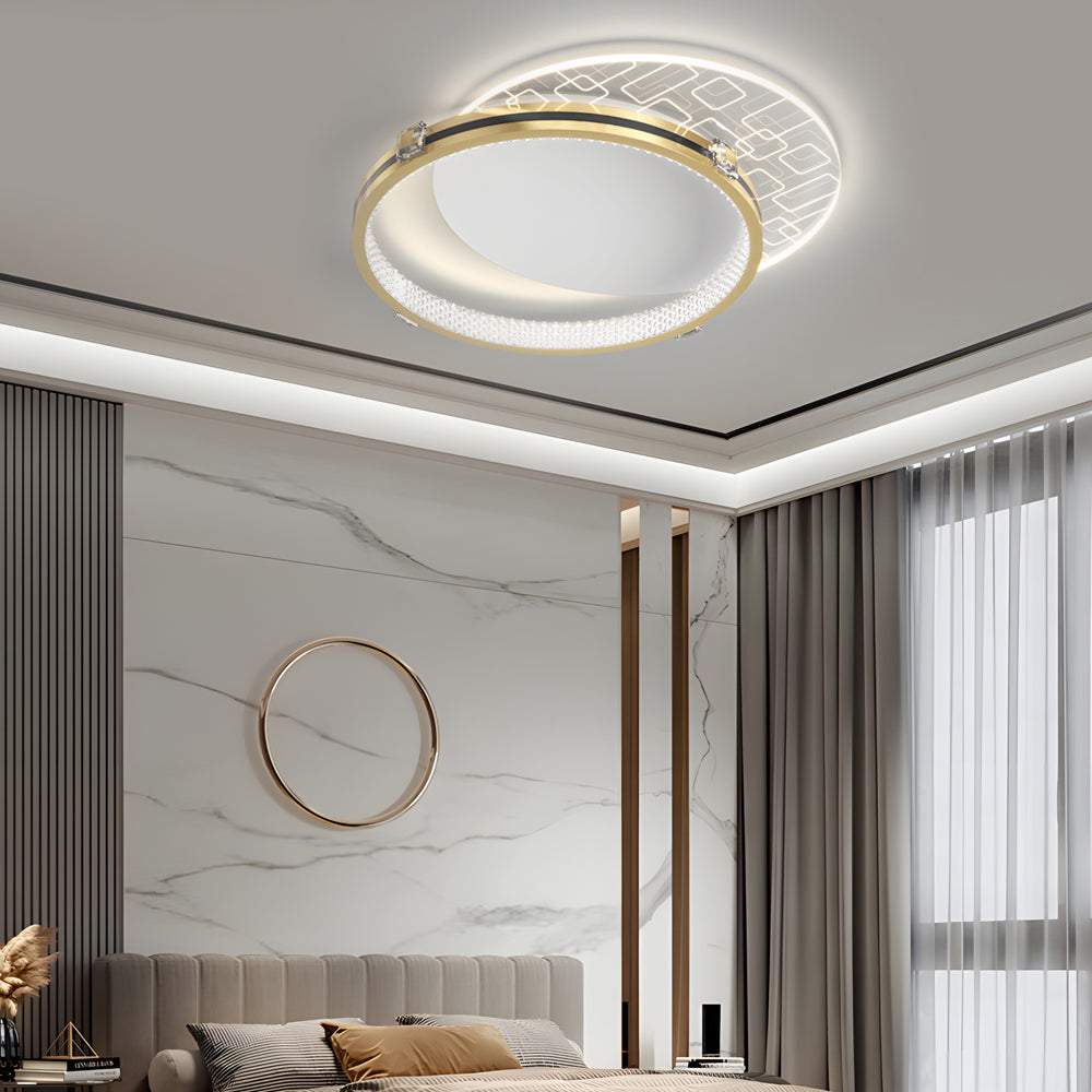 Modern Round Acrylic LED Flush Mount Ceiling Light with 3 Step Dimming White and Gold Finish