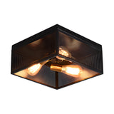 Industrial Square Metal Ceiling Lamp Rustic Black Iron Frame Flush Mount Light for Farmhouse Bedroom and Entryway
