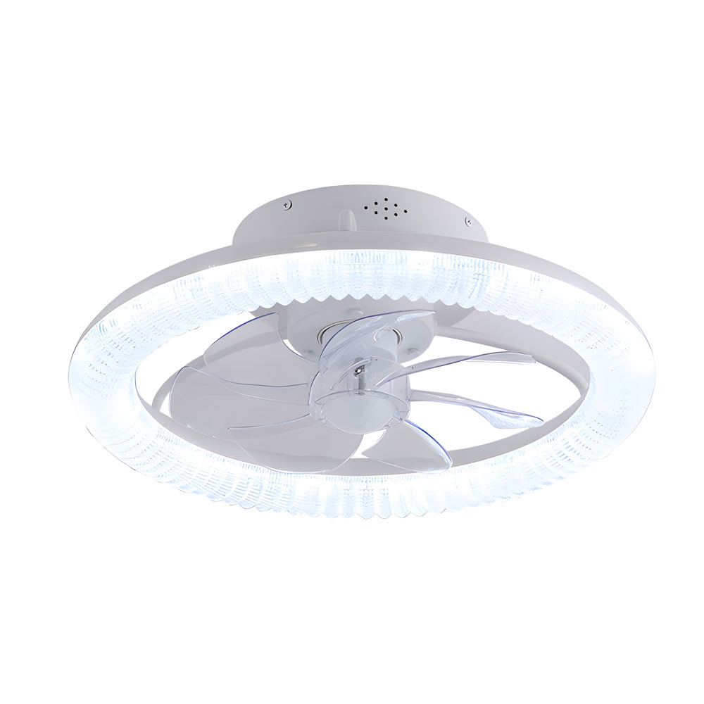 Modern White Round RGB Dimmable Flush Mount Ceiling Fan with Remote Control LED Light